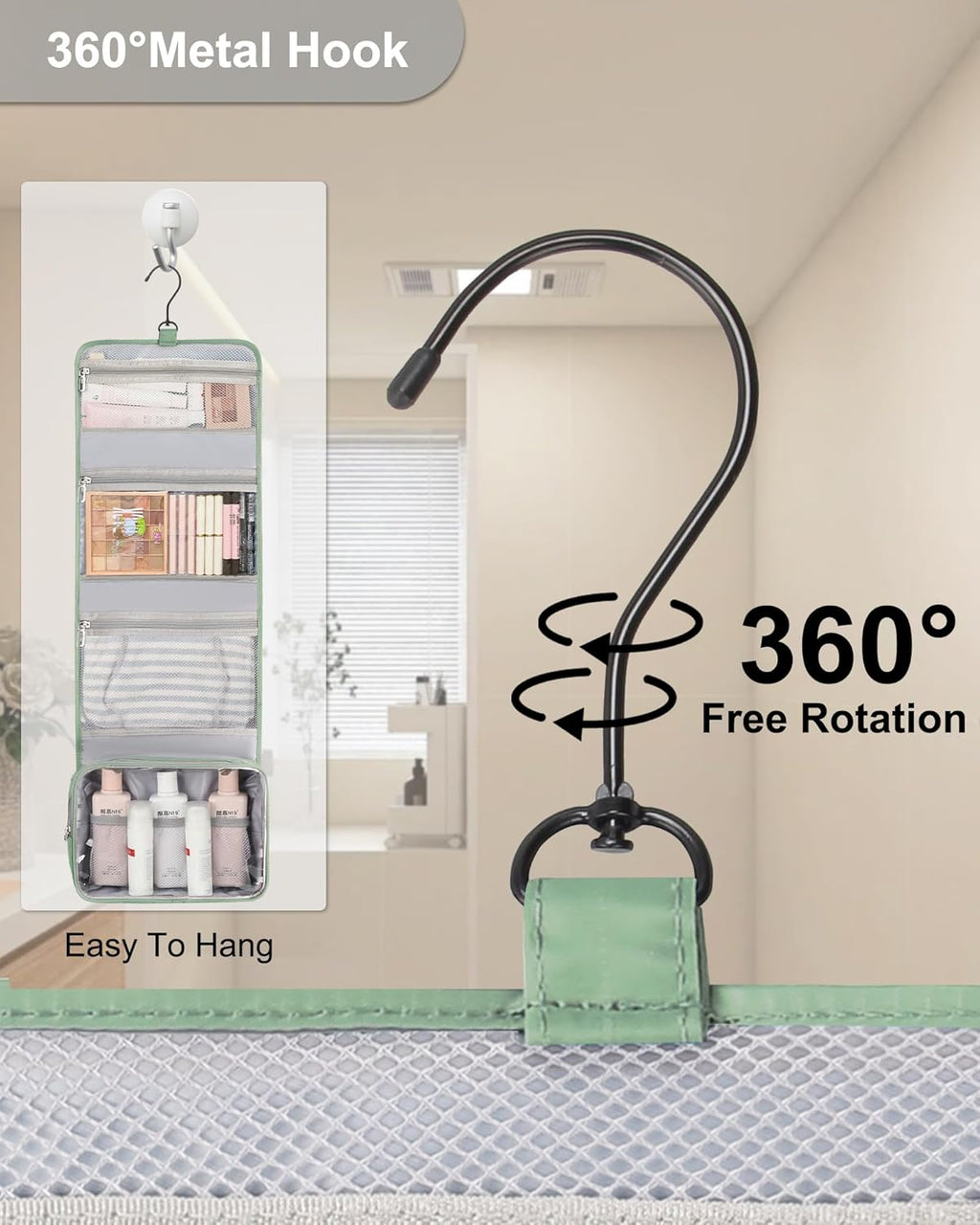 Relavel Travel Hanging Toiletry Bag for Men Women Travel Kit Shaving Bag Waterproof Large Makeup Bag Wash Bag Makeup Organizer Cosmetic Case for Bathroom Shower Green Pro