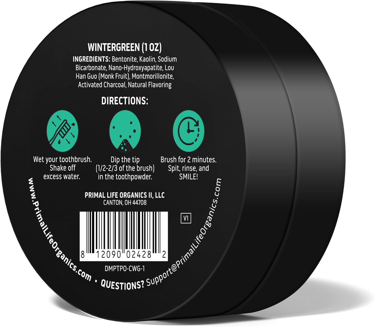 Primal Life Organics - Dirty Mouth Toothpowder, Activated Charcoal Tooth Cleaning Powder, Essential Oils Natural Kaolin & Bentonite Clay, 200+ Brushings Organic Vegan (Charcoal Wintergreen, 1 oz)