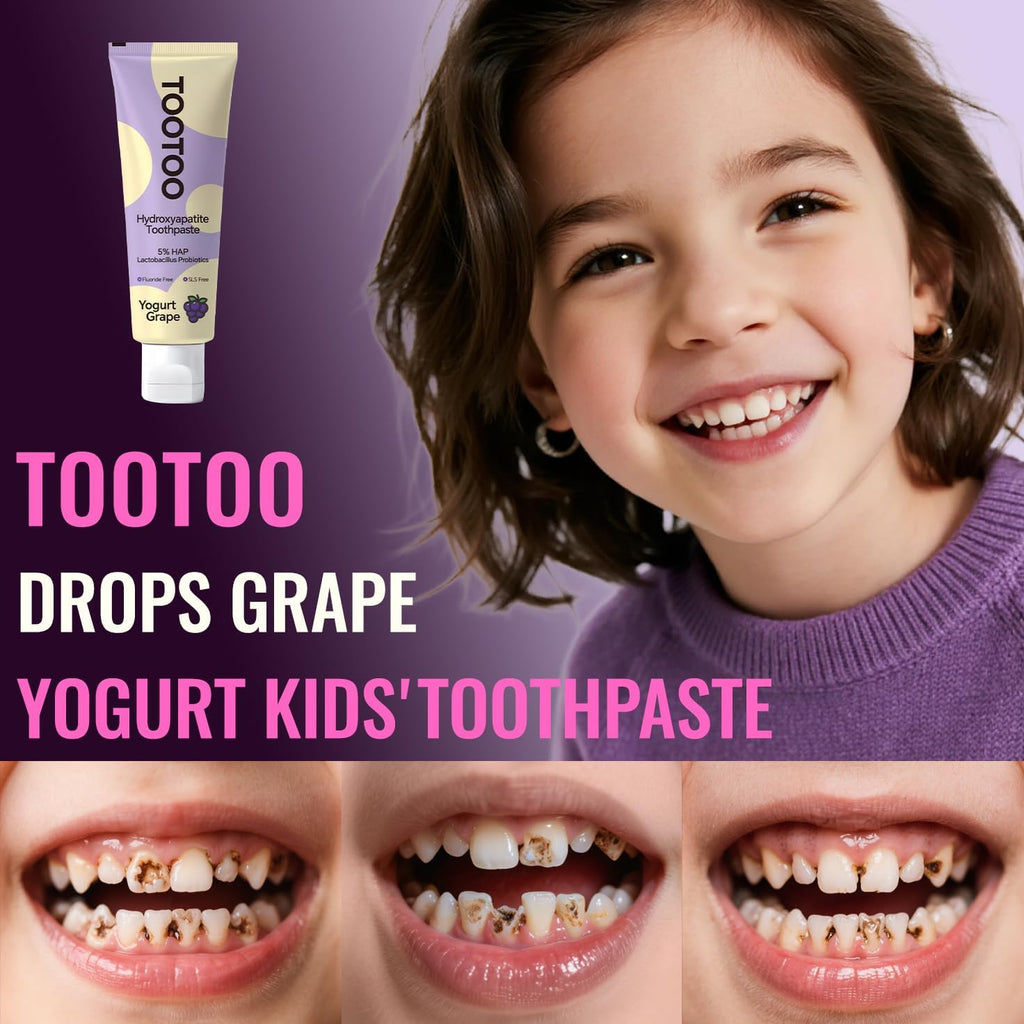 TooToo Kids Hydroxyapatite Toothpaste with Xylitol, Fluoride Free and SLS Free Toddler Natural Toothpaste, Yogurt Grape Flavor, Safe Kids Oral Care(Pack of 1)