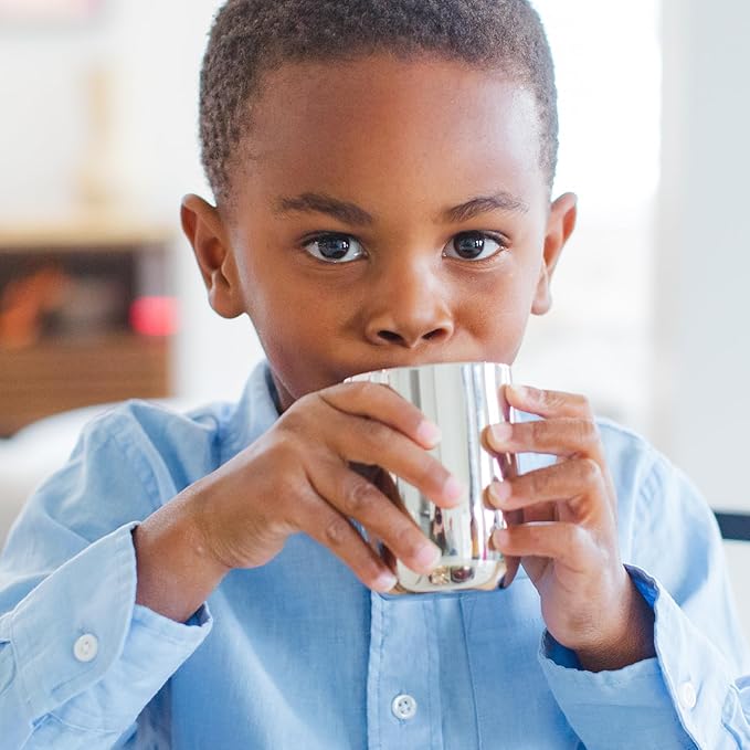 Ahimsa Stainless Steel Kids Cup, Pediatrician Designed, Premium Polished Toddler Cups for Open Cup Training, 8oz, 100% BPA Free & Dishwasher Safe, Single Classic Silver