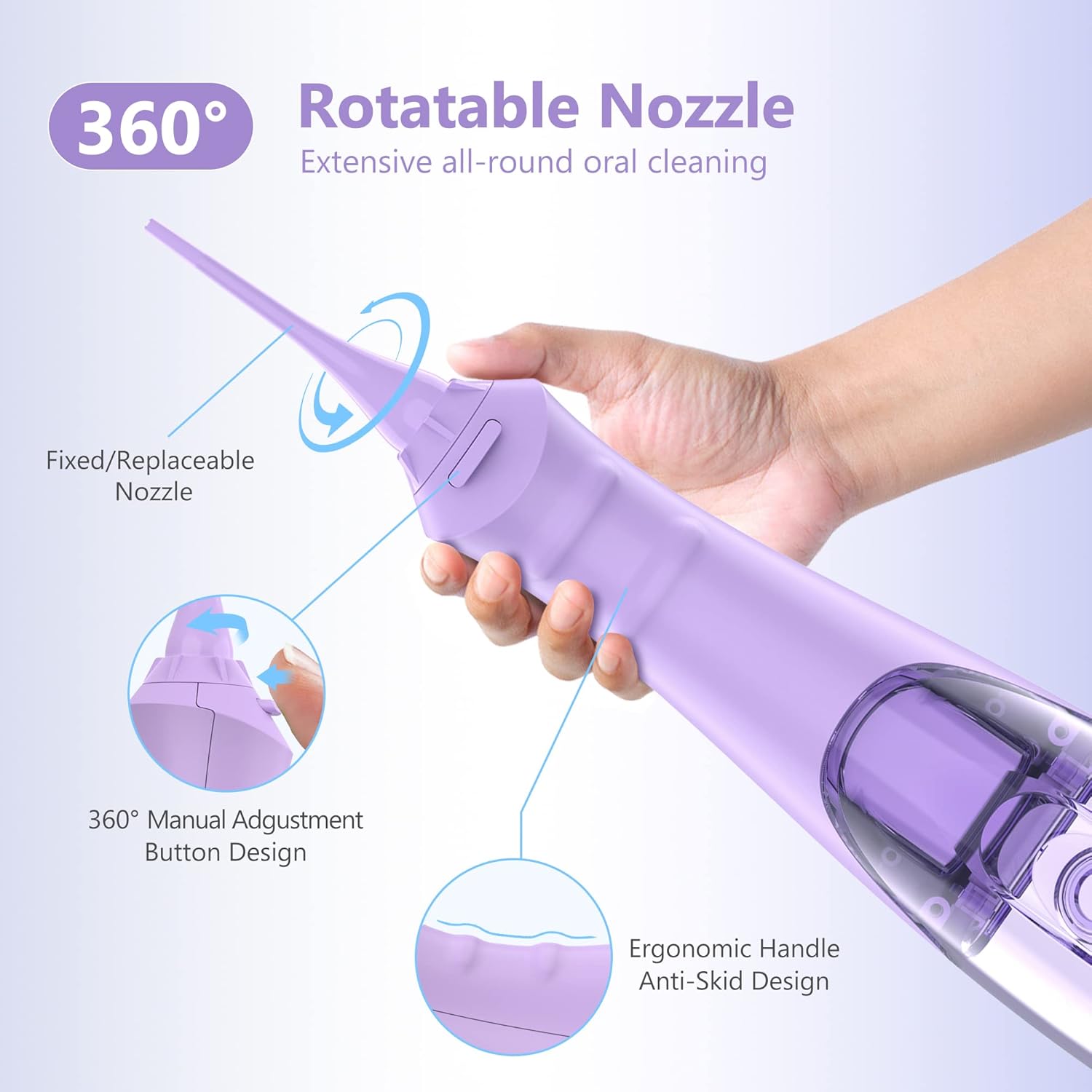 Sejoy Water Flossers for Teeth Cleaning, Water Flosser for Teeth Rechargeable Cordless, Electric Portable, 5 Cleaning Modes 8 Jet Tips, IPX7 Waterproof, 230ml, for Travel and Home