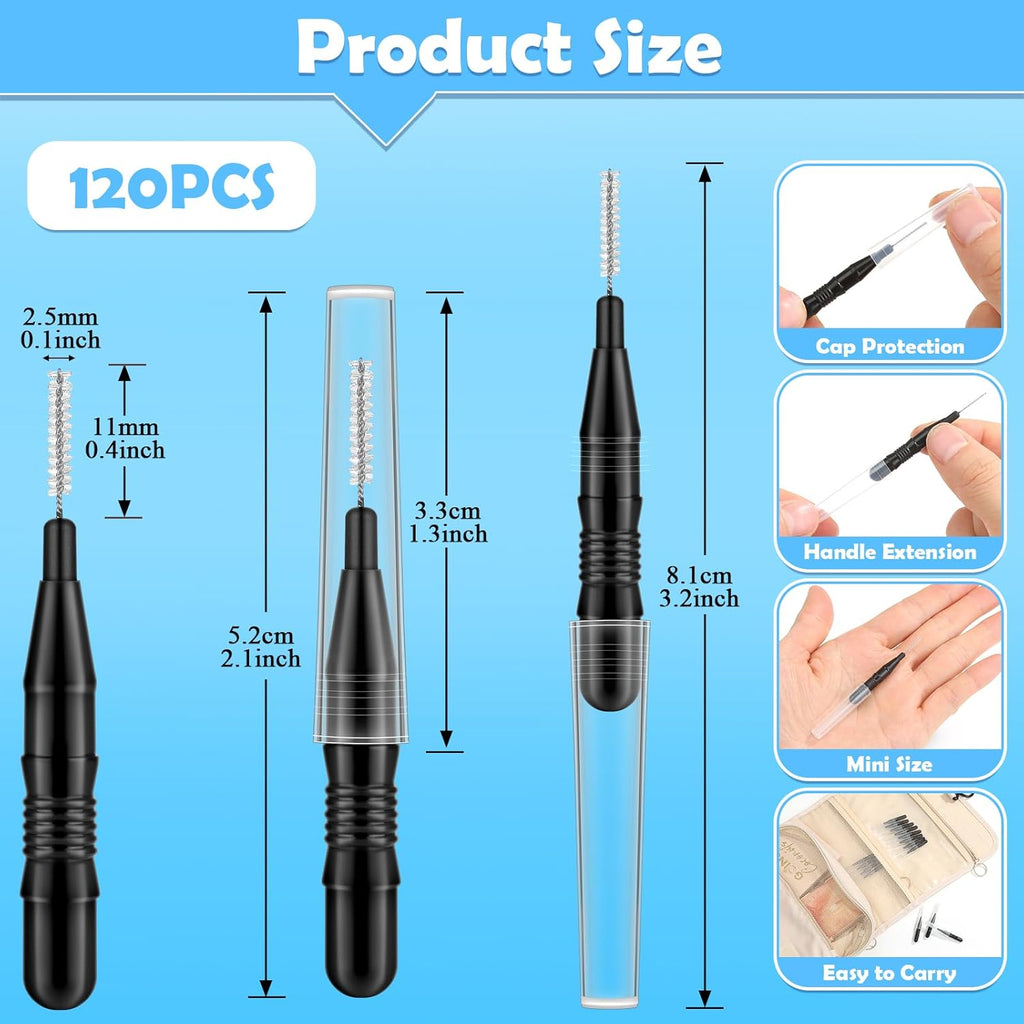 120Pcs Interdental Brushes, 360° Bendable Soft Bristles Braces Flossers Dental Brushes Between Teeth Gum Interdental Brushes for Gum Braces Oral Teeth Cleaning Tool （Black）
