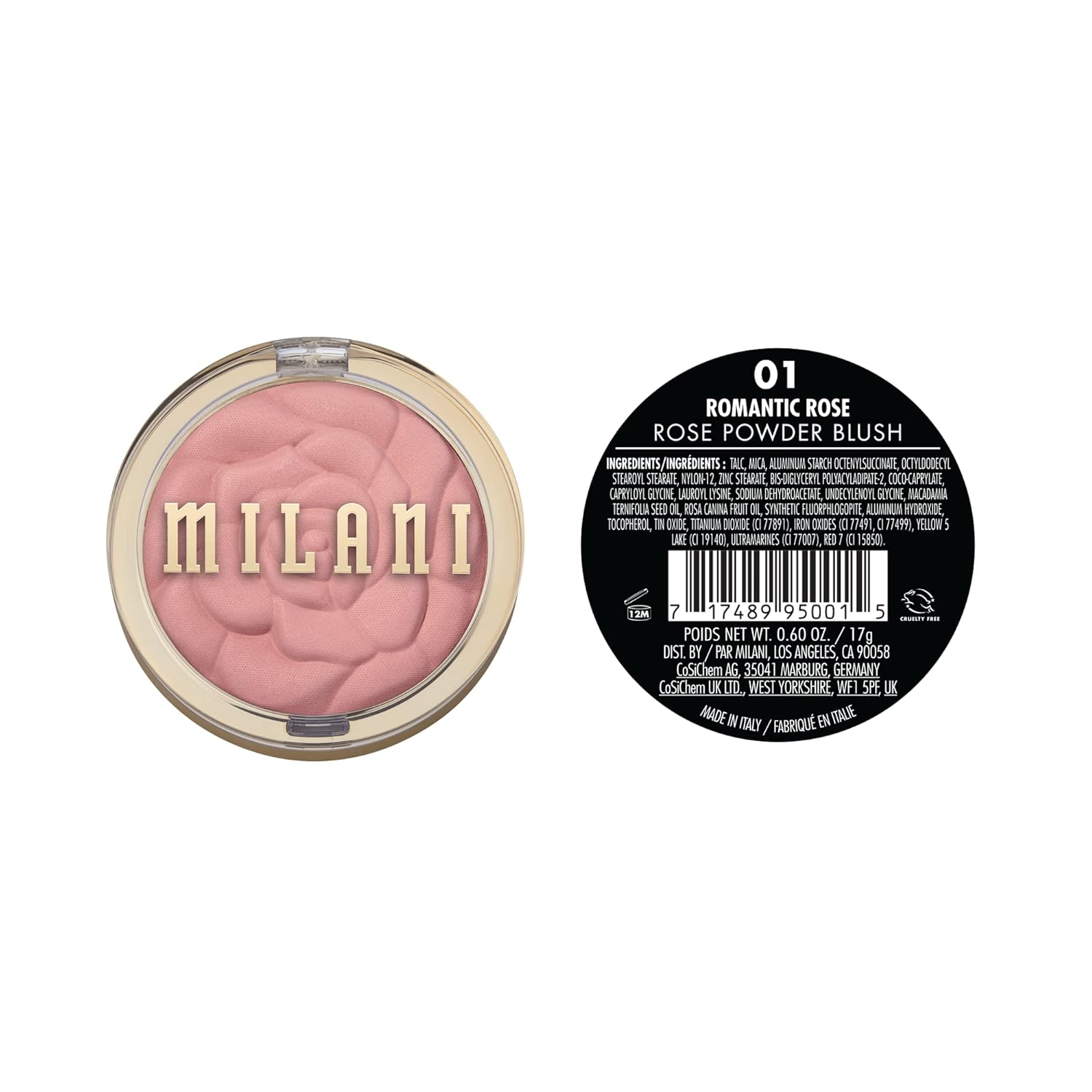 Milani Rose Blush, Powder Blush for Cheeks, Cruelty Free Makeup - Shape, Contour & Highlight Face for a Natural Matte Finish -Romantic Rose