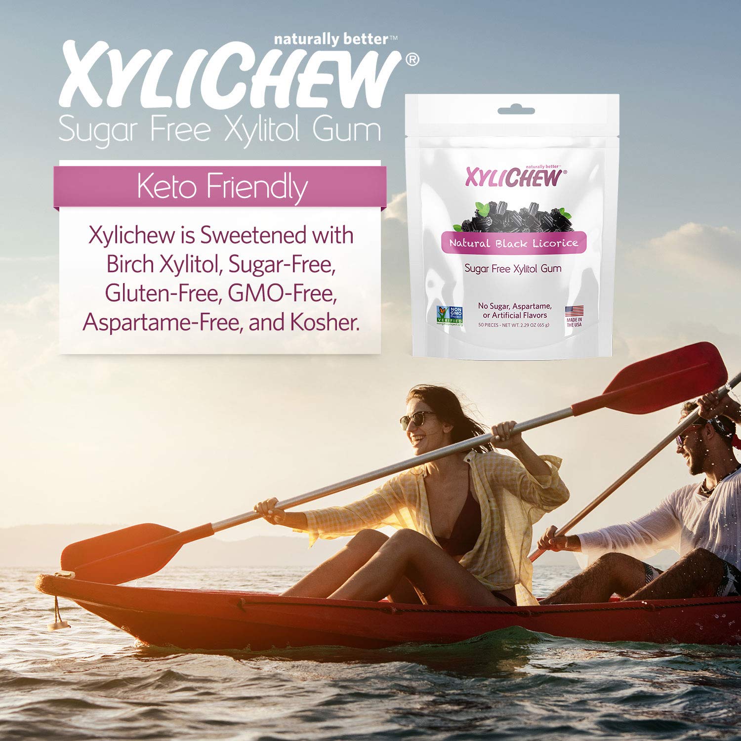 Xylichew 100% Xylitol Chewing Gum - Non GMO, Non Aspartame, Gluten Free, and Sugar Free Gum - Natural Oral Care, Relieves Bad Breath and Dry Mouth - Licorice, 50 Count