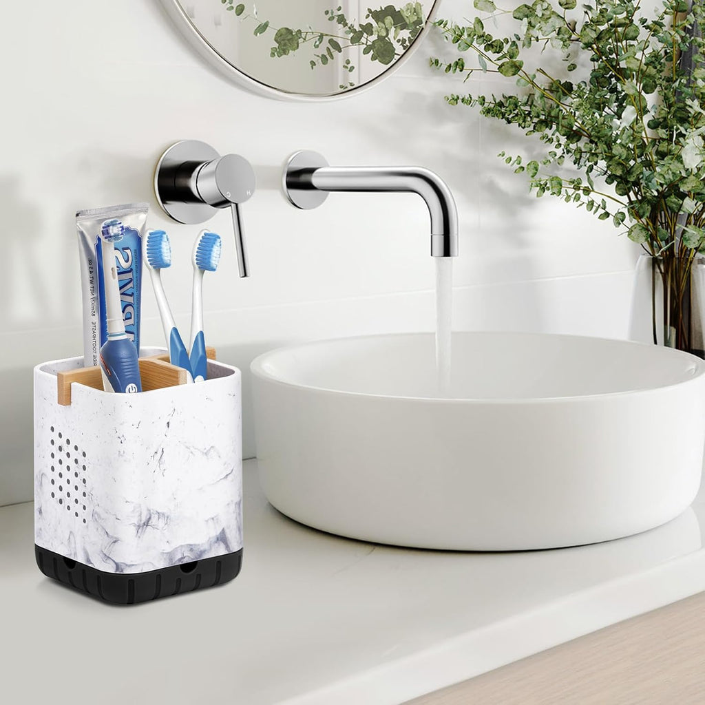 Boperzi Electric Toothbrush Holders for Bathroom Countertop, Detachable Toothbrush and Razor Holder Drainage for Shower, Kids Toothbrush and Toothpaste Holder, 3 Slots Bamboo Toothbrush Organizer