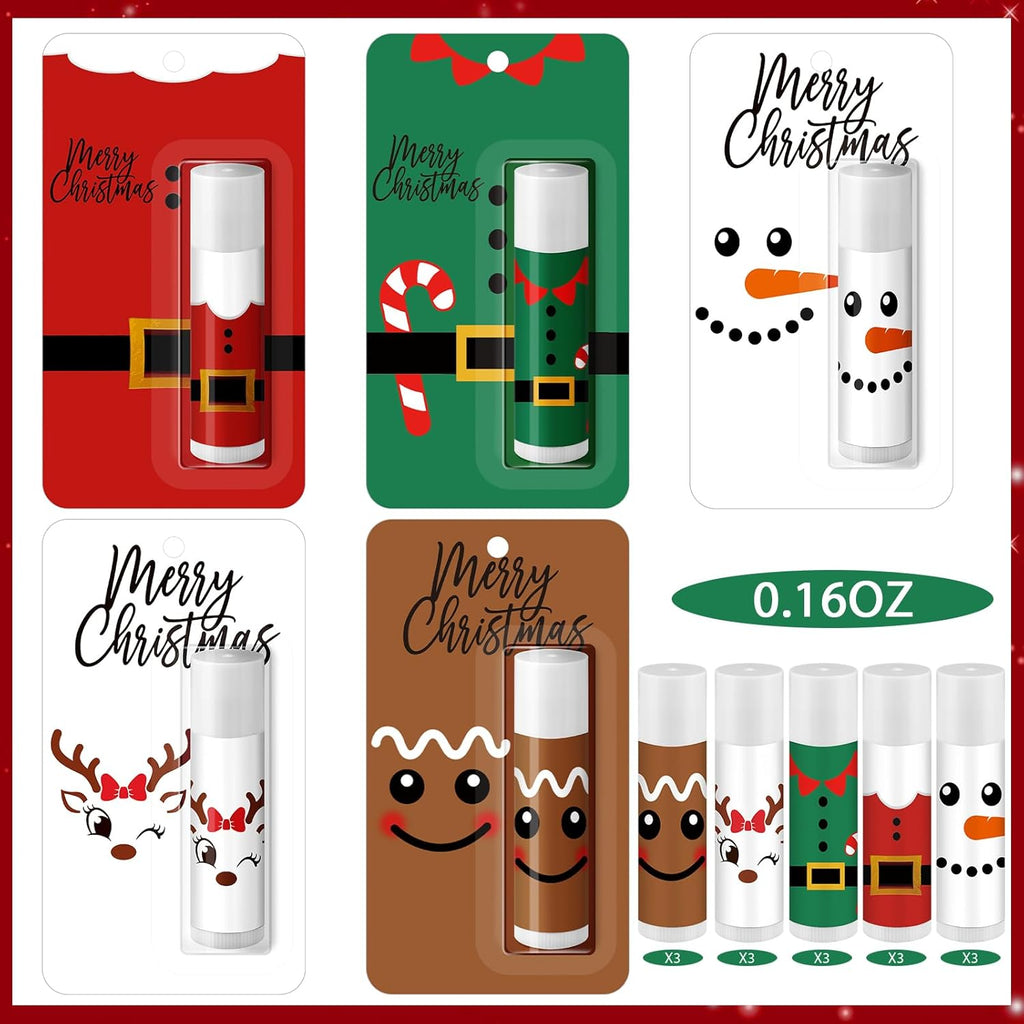 15 Pack Christmas Lip Balms Bulk Merry Christmas Party Gifts Favors Stocking Stuffers Holiday Lip Balms Employee Staff Team Appreciation Gifts Thank You for Teacher Coworkers
