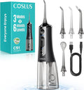 COSLUS Portable Water Flosser for Teeth: 3 Modes & 6 Pressure Settings with Jet Mode Water Dental Pick for Orthodontic, Braces, Sensitive Gums, Compact for Travel, 300ML for Multiple Users, Black C51
