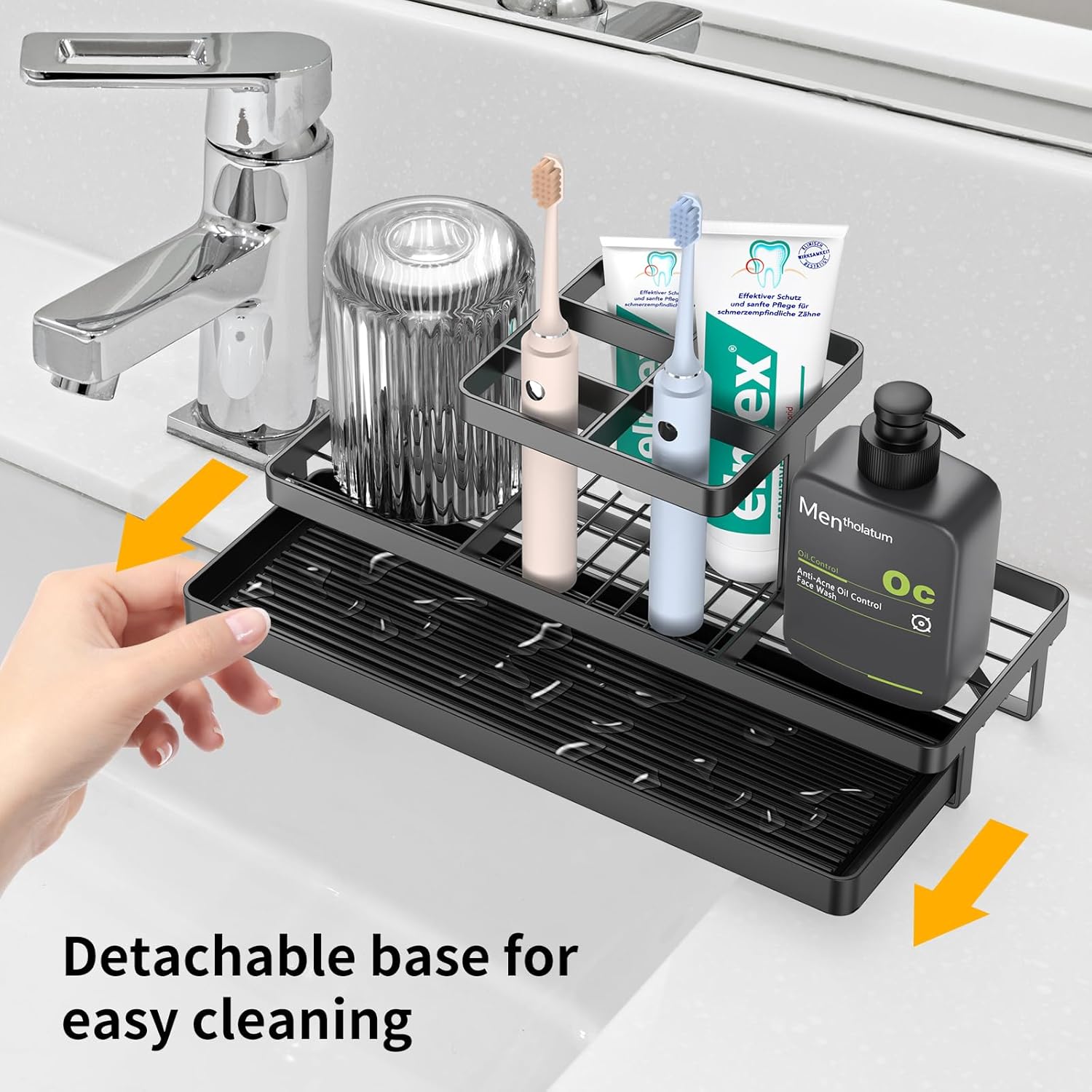 Toothbrush Holders for Bathrooms, 5 Slots Carbon Steel Tooth Brushing Holder Electric Toothbrush and Toothpaste Organizer Bathroom Accessories for Countertop, Shower, Black