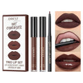 QiBest 3-in-1 Dark Red Lipstick Set for Women & Teen Girls, Matte Liquid Lipstick + Lip Gloss + Gel Lip Liner Pencil Trio Lip Gift Kit for 24 Hours Long Lasting & Waterproof Lip Makeup (Hot Chocolate)