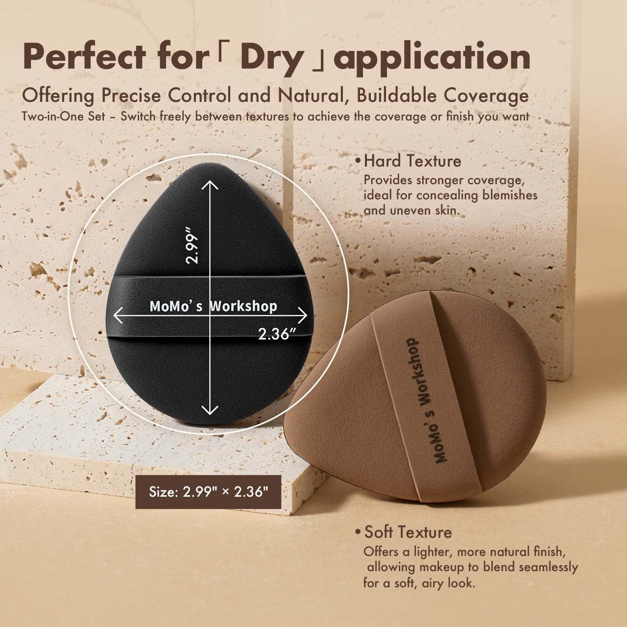 Momo's Workshop Makeup Sponge Puff, Large Beauty Powder Puff for Quick Flawless Makeup, Concealer Puff for Liquid & Cream Foundation 2pcs