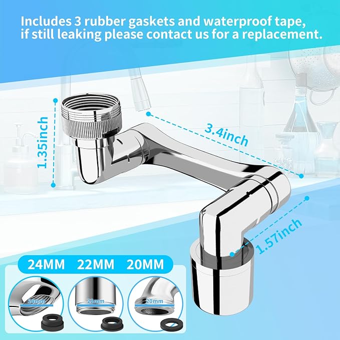 1080° Swivel Faucet Extender, Heavy Duty Rotating Sink Extension, Universal Swivel Multifunctional Robotic Arm, Rotating Splash Filter Extension Faucet Aerator for Kitchen Bathroom-2 Pcs