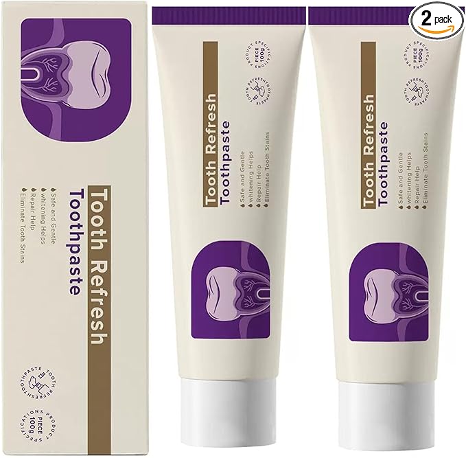 Tooth Refresh Toothpaste, Fresh Breath Whitening Toothpaste, Fresh Minty Gel - Natural Oral Care with Enamel Repair, Helps Remove Coffee, Tea & Wine Stains, Gentle & Effective for Daily Use（ 2pcs）