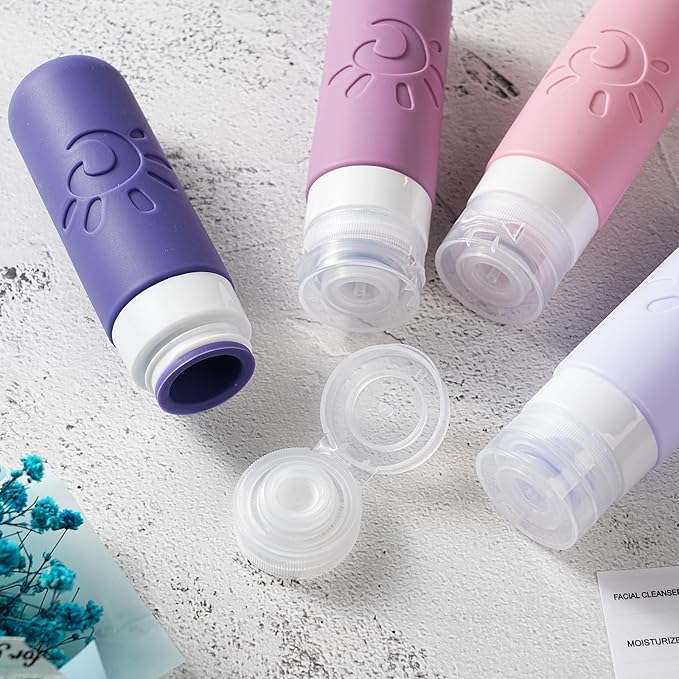 Travel Bottles for Toiletries, TSA Approved Travel Containers 3oz Leak Proof Travel Tubs Refillable Liquid Travel Accessories for Shampoo Conditioner Lotion Body Wash(Multicolored I)