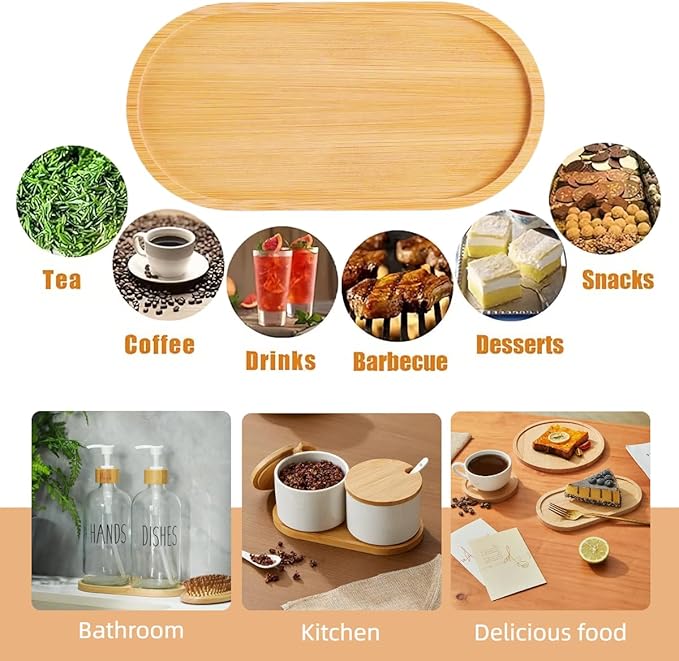 2PCS Bamboo Bathroom Trays - Suitable for The Bathroom,Kitchen,Breakfast Tray and Decorative Tray (7.68 in * 3.74 in)
