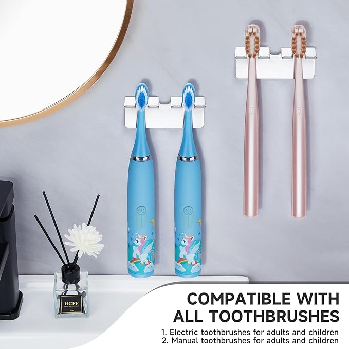 Toothbrush Holders, Electric Toothbrush Head Holder Wall Mounted, Stainless Steel Toothbrush Holder Toothbrush Organizer, Self Adhesive Tooth Brushing Holder, Razor Holder for Bathroom