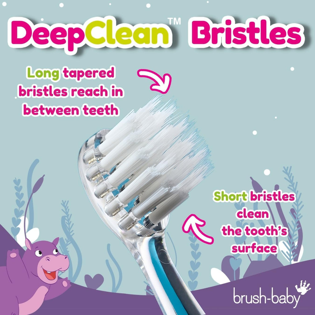 BrushBaby - WildOnes - Kids Rechargeable Electric Toothbrush, Ages 0-10 - Holly Hippo Design with Flashing Lights - DeepClean Bristles for Superior Cleaning - 2 Replacement Brush Heads, 1 USB Cable