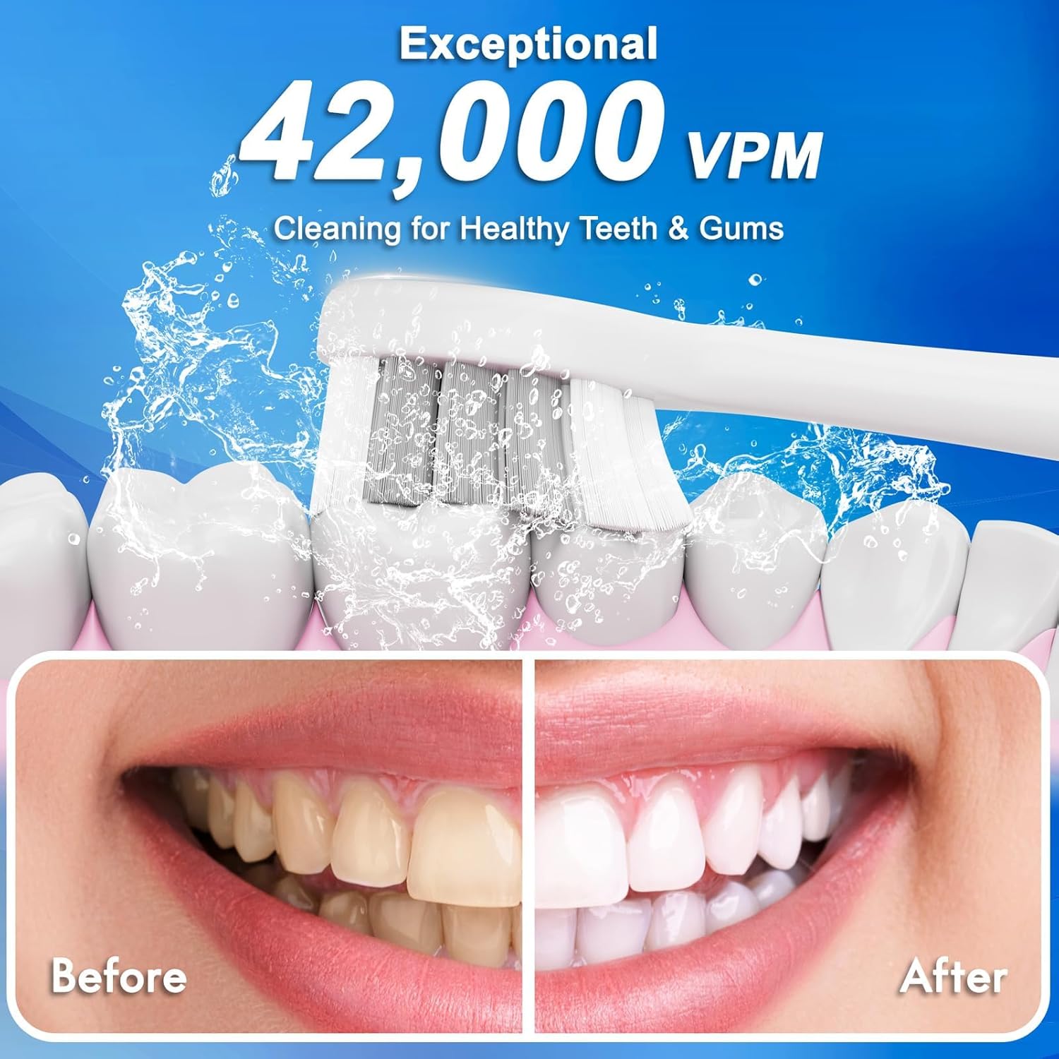 Electric Toothbrush, 10 Brush Heads & Travel Case, 42,000 VPM Electric Motor & USB Charging, 5 Modes with Smart Timer, Ultra Whitening Toothbrush for Adults and Kids