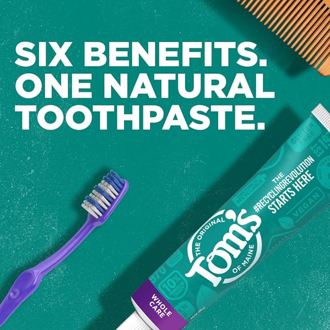 Tom's of Maine Whole Care Natural Toothpaste with Fluoride, Peppermint, 4 oz. 3-Pack (Packaging May Vary)