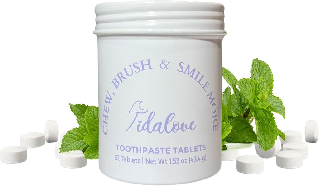 Smile More Toothpaste Tablets with Fluoride & nHAp - Vegan, Enamel Strengthening, Zero Waste, Eco-Friendly Tin (62 Tablets, Cool Mint, Travel-Friendly)