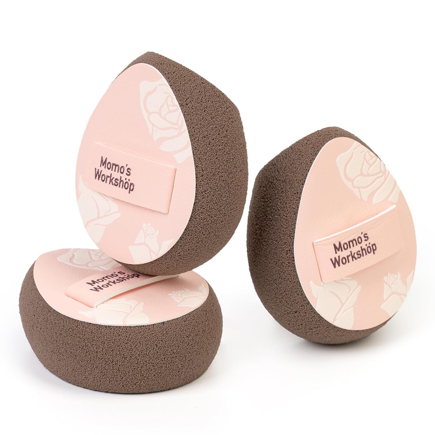 Multi-Use Mini Makeup Sponge Set,Oil-Control & Makeup Setting, Cut-Edge Design for Cream & Powder Products, for Oily Skin,Pink-Brown, 3PCS Mini Beauty Concealer Sponges & Storage Case