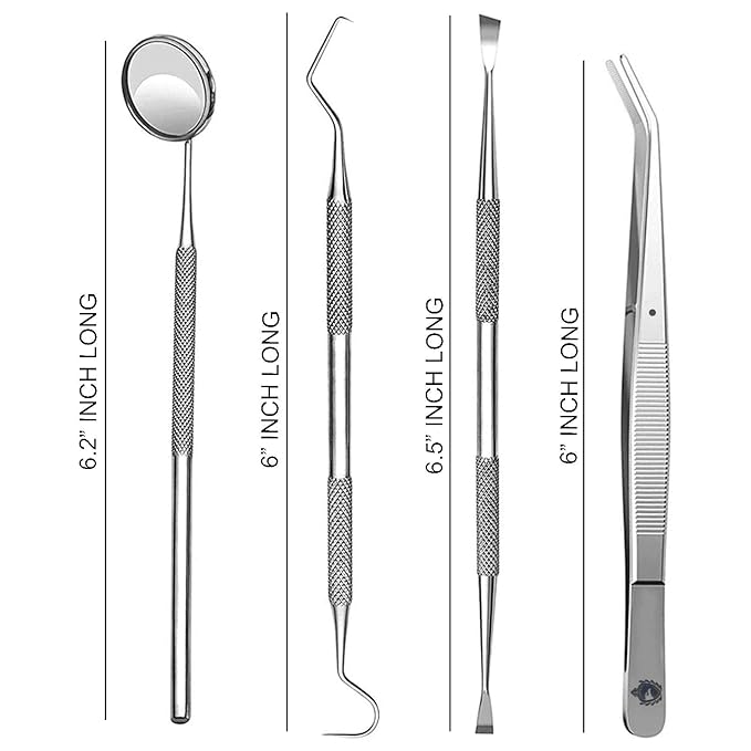 Professional Dental Tools - Dental Pick, Dental Scaler for Tartar Plaque Remover Tooth Cleaner Teeth Scraper Dentist Hygienist Kit Sickle Scaler Teeth Cleaning Set Stainless Steel 4 Pc By Krisp Beauty