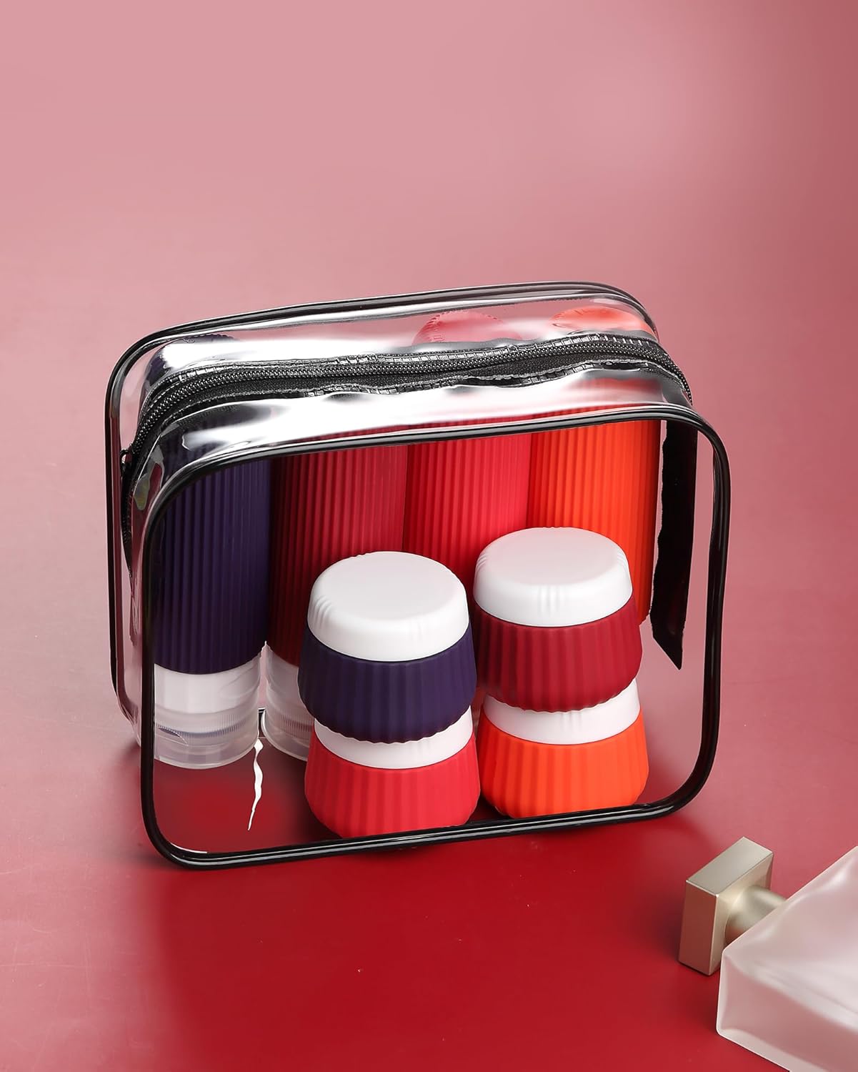 Travel Bottles for Toiletries 8 Pack, TSA Approved 3 oz Travel Containers, Clear Bag, Leak Proof Silicone Squeezable Jars