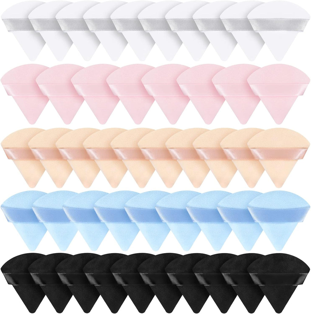 Suclain 48 Pcs Velour Triangle Powder Puff Soft Velour Makeup Puff for Face Powder Makeup Triangle Sponges for Wet and Dry Cosmetic Foundation Loose Mineral Body Tool(Bright Color)
