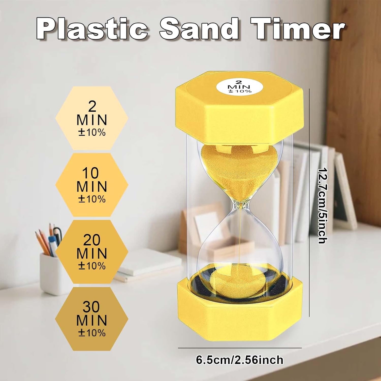 10 Minute Sand Timer Hourglass, Unbreakable 10 Min Hourglass Sand Watch, Reloj De Arena 10 Minutos, Colorful Plastic Hour Glass Sandglass for Classroom Games （Yellow