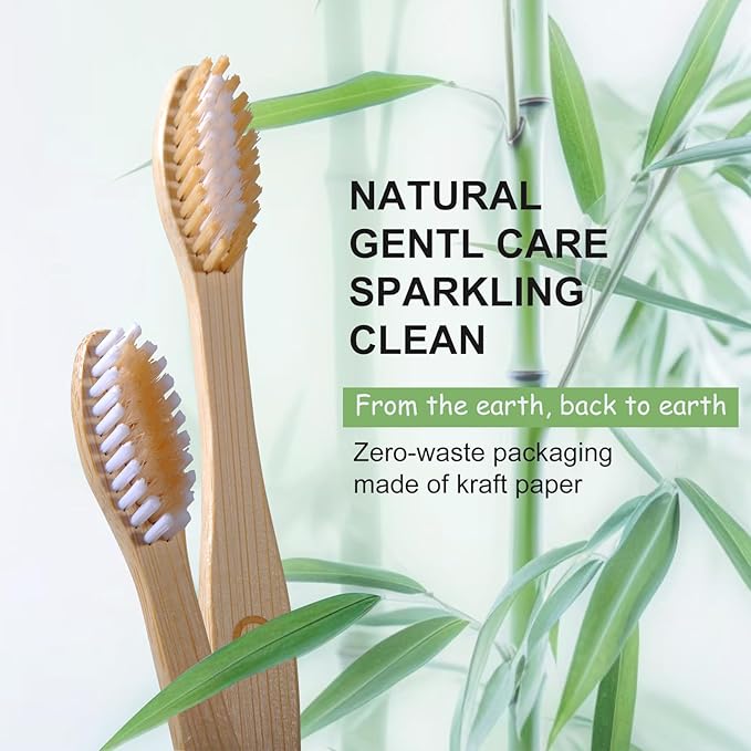 Bamboo Toothbrushes 10 Count - BPA Free Medium Bristles, Compostable Natural Wooden Toothbrushes, Without Plastic, Eco-Conscious Packaging for Adults (Brown and White, Moderate Length)
