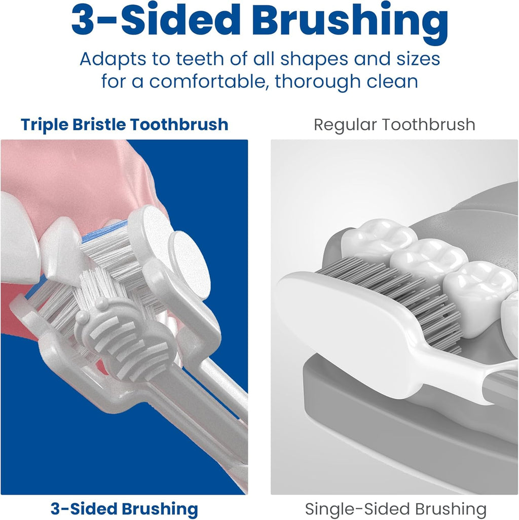 Triple Bristle GO 3 Sided Sonic Toothbrush - Soft Nylon Bristles, Autism & Special Needs Toothbrush for Kids & Adults, Travel Friendly