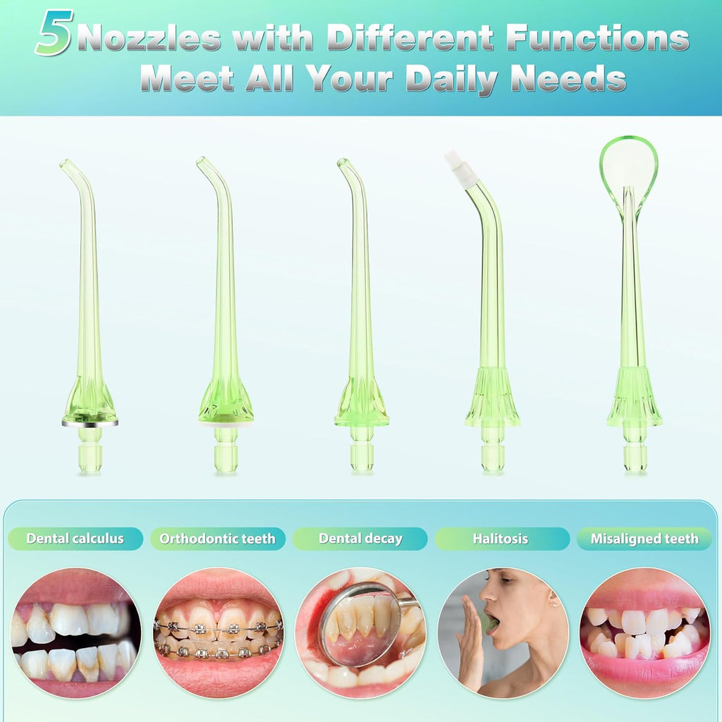 TOVENDOR Electric Water Dental Flosser Teeth Pick, Cordless Flossers Oral Irrigator IPX7 Waterproof 300ML Rechargeable Travel Water Teeth Cleaner with 5 Tips for Home Braces Care Gums Deep Cleaning