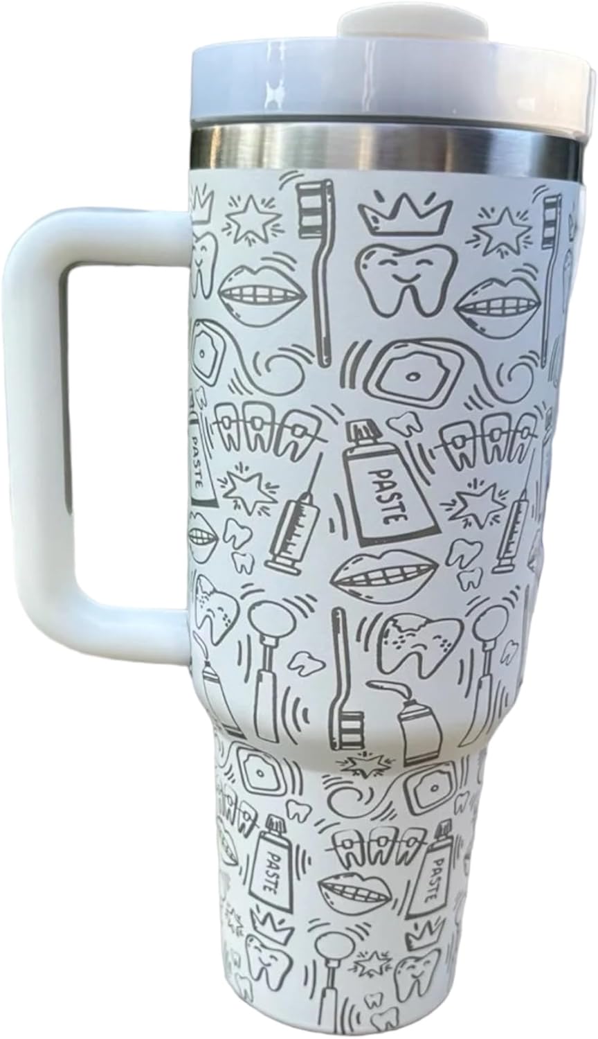 Stainless Steel 40oz Tumbler - Keeps Drinks Hot/Cold, Engraved, Spill Proof, Dental Hygienist Gift - White, Insulated, Reusable, Dishwasher Safe