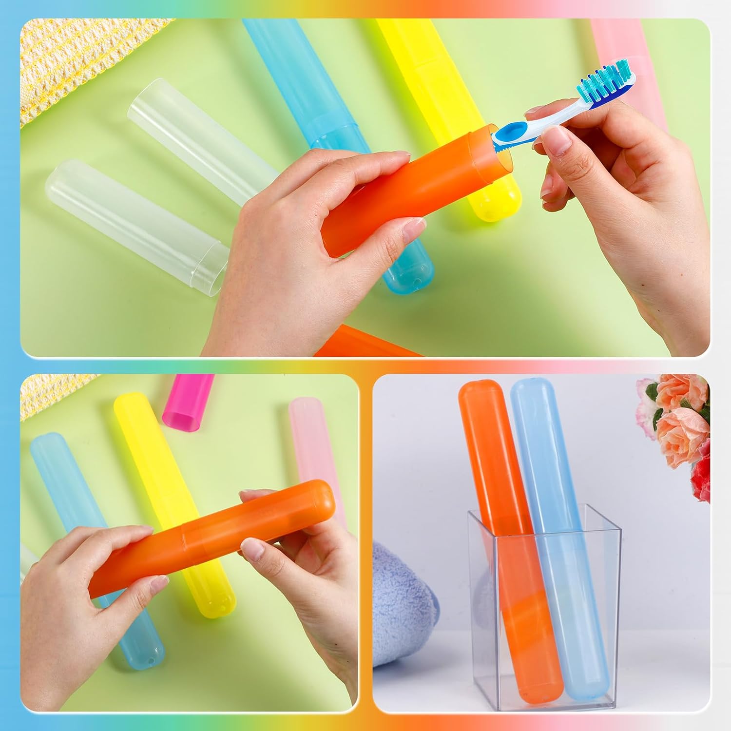 24 Pcs Travel Toothbrush Case, Plastic Portable Toothbrush Storage Cases, Dust-Proof Toothbrushes Container, Breathable Toothbrush Holder for Travel Camping Home School Business, 6 Colors