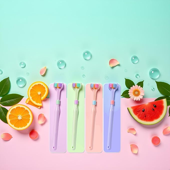 2 Pcs Random Color Three-Sided Soft Hair Toothbrush, Deeply and Thoroughly to Clean Teeth and Gums, Effective Wrap-Around Design, Suitable for Adults and Children Toothbrushes and Accessories