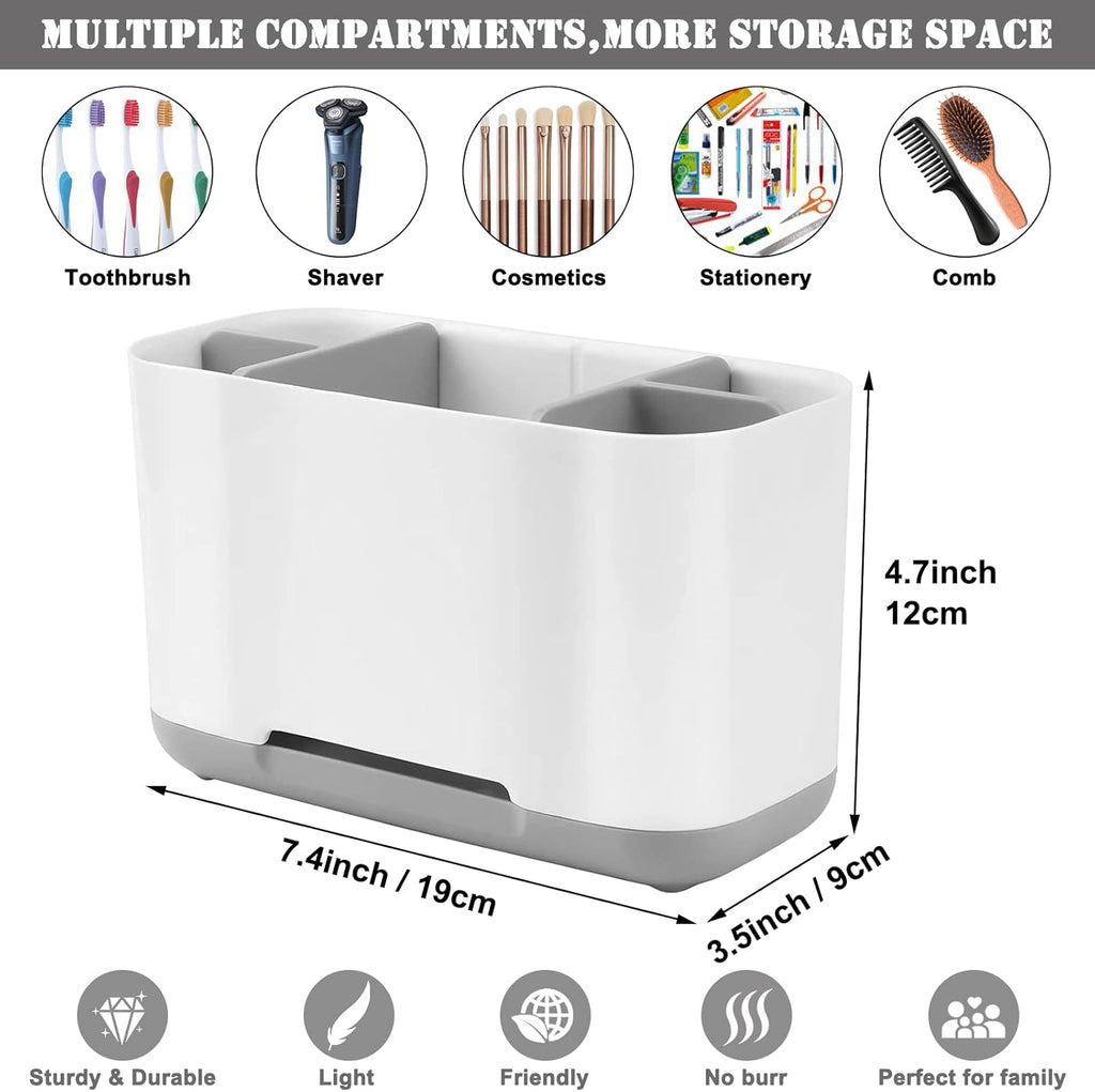 Toothbrush Holder with Anti-Slip,Plastic Detachable for Easy Cleaning Multi-Functional Storage,Large Electric Toothbrush and Toothpaste Organizer Caddy for Bathroom Vanity,Sink,Countertop (Grey)