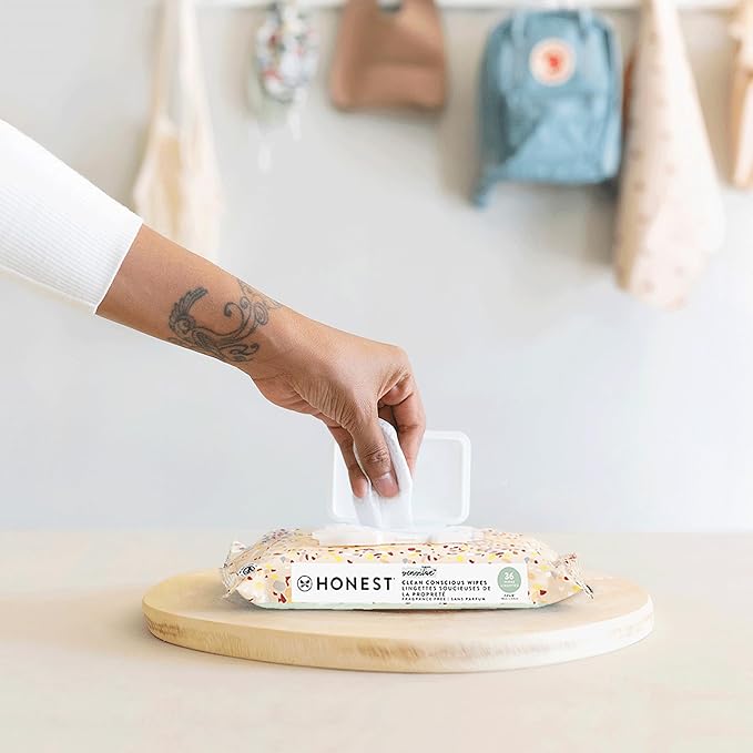 The Honest Company Clean Conscious Multi-Use Wipes Hypoallergenic and Unscented for Sensitive Baby Skin Over 99% Water Compostable Plant Based Terrazzo 36 Count