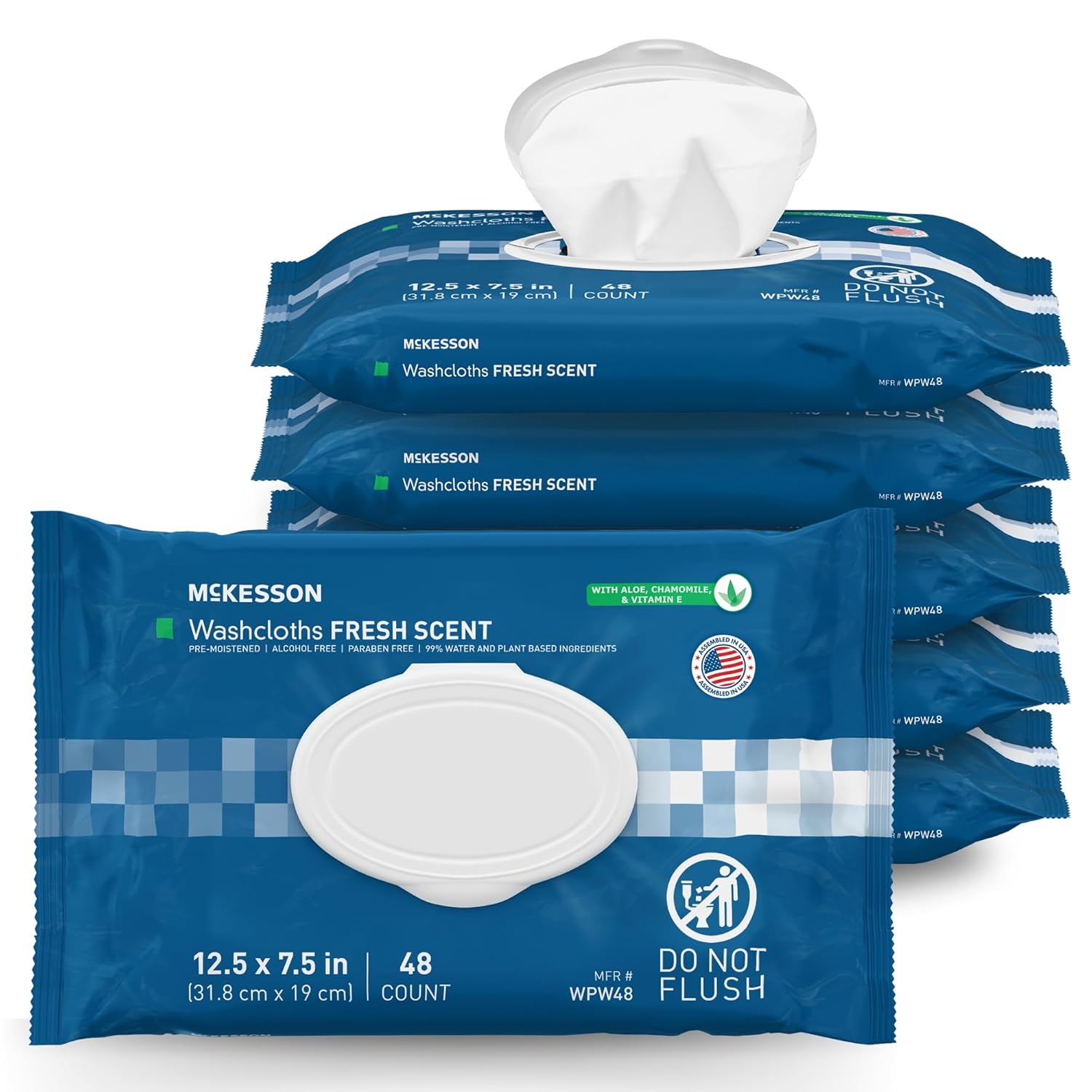 McKesson Washcloth Wipes for Adults, Scented (6 Pack, 288 Washcloths) Disposable Wash Cloths for Body - No-Rinse Formula with Snap Lid - Good for Incontinence and Elderly - 48 Wipes Per Pack