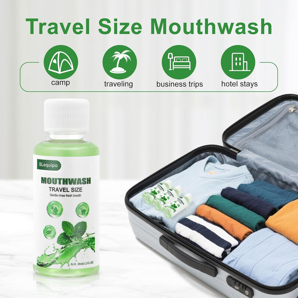Travel Size Mouthwash Bulk Mini Fresh Mint Portable Mouthwash Individual Bottles 35ml/1.2fl oz for Travel Toiletry Kits (50)