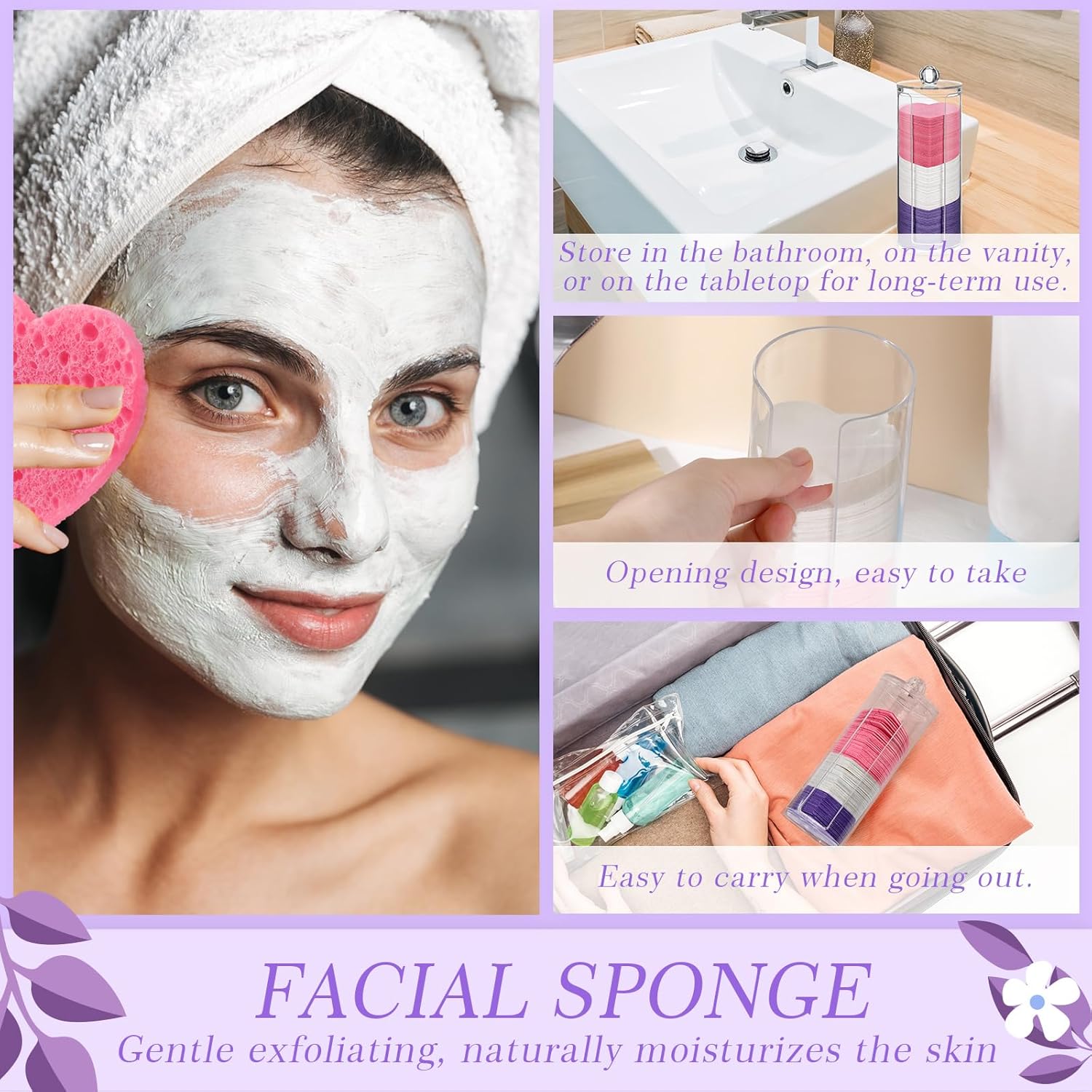 Sieral 120 Pcs Compressed Facial Sponges with Container Disposable Face Sponge Pads for Washing Face Cleansing Exfoliating Esthetician Makeup Removal(Heart,Multicolor)