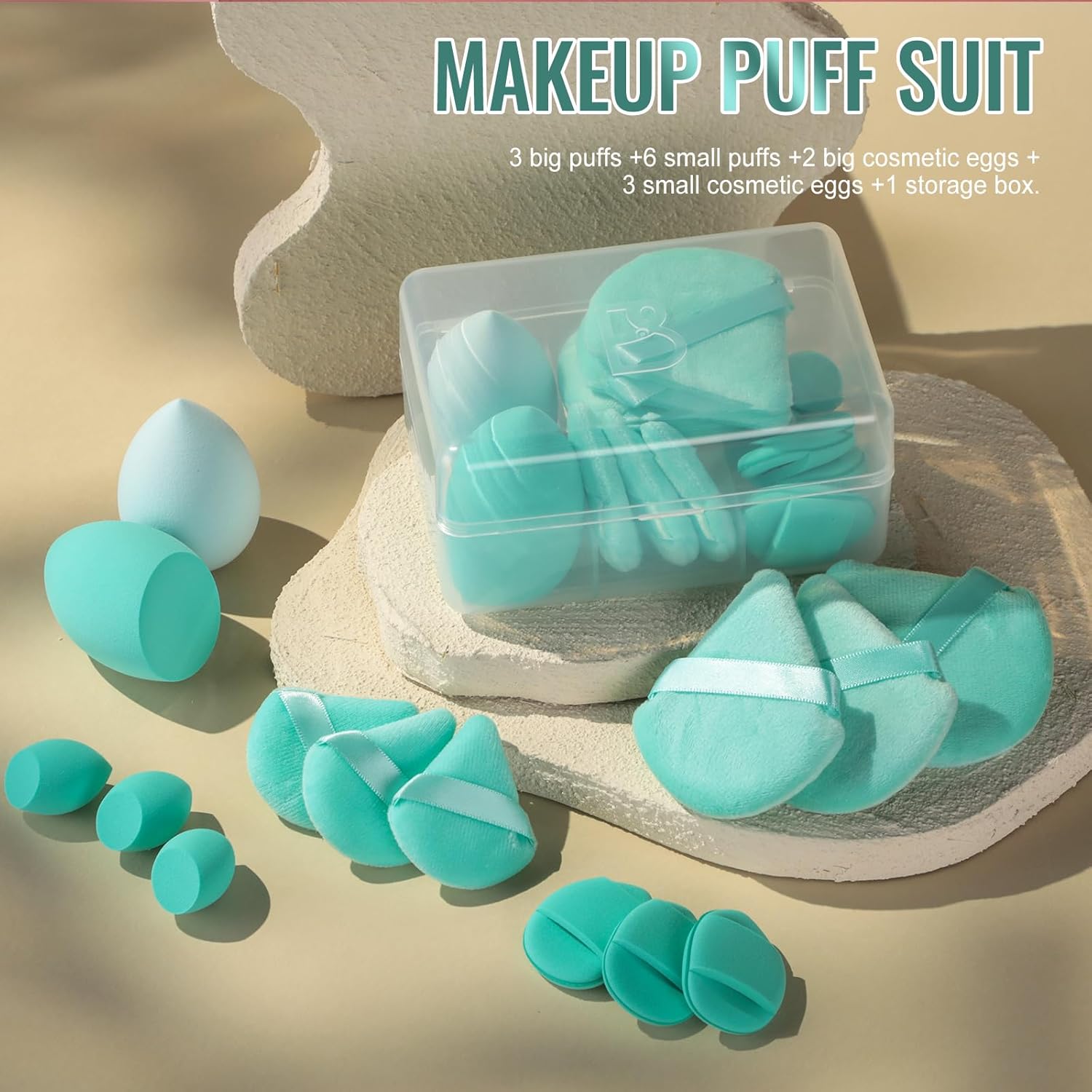Makeup Sponge Set BS-MALLTriangle Puff 14 Pcs for Liquid, Cream, and Powder, Multi-colored and Mini Makeup Sponge (C-Green)