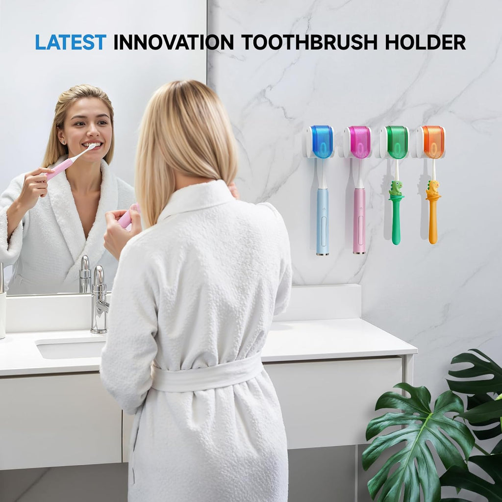 Toothbrush Holders for Bathrooms【Upgrade Single Slot Design】 Toothbrush Holder Wall Mounted with Cover Moisture-Proof and Dust-Proof Toothbrush Storage Organizer for Shower Family and Travel 4PCS