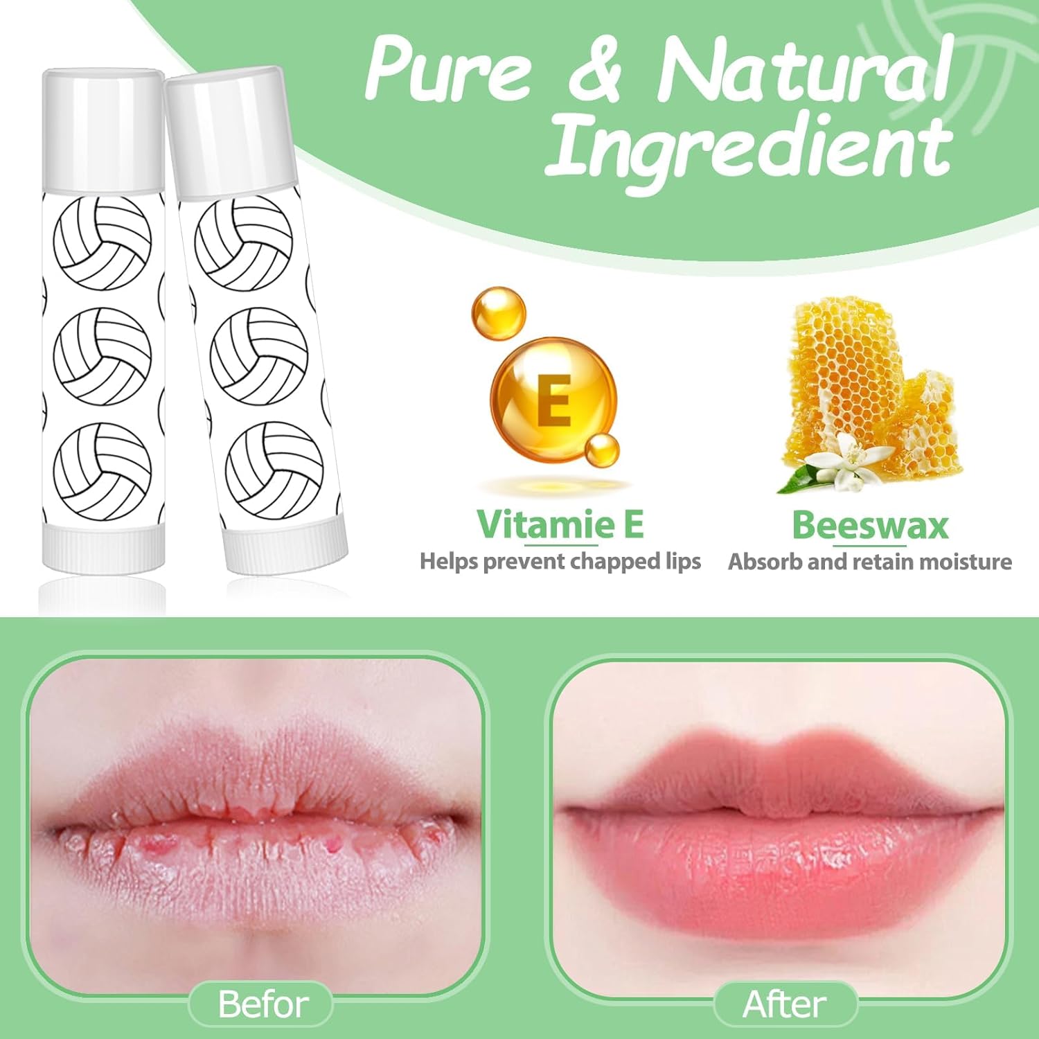 12 Pack Volleyball Lip Balm for Volleyball Theme Party Bulk Gifts,Beeswax Moisturizing Lip balm,Vanilla Flavor Plumping Chapstick for Volleyball Cheerleader Team Girls kids Men Women Sports Lovers