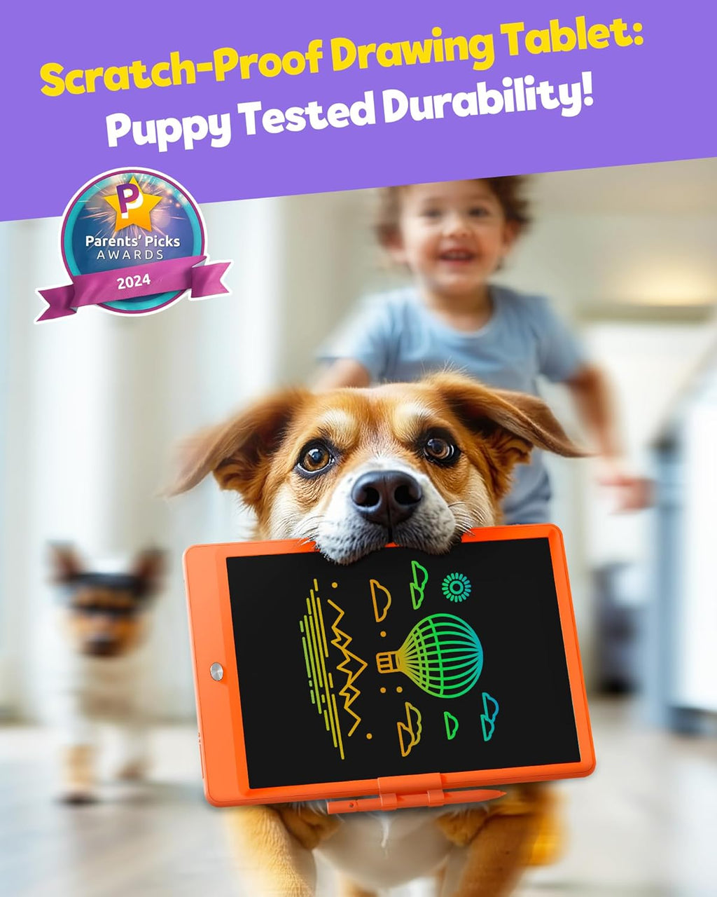 TEKFUN Toys for Girls Boys 10IN LCD Writing Tablet, Magic Doodle Board with Anti-Lost Stylus, Mess Free Coloring for Toddlers Drawing Pad, Toddler Travel Car Plane Trip Toys Gifts (Orange)