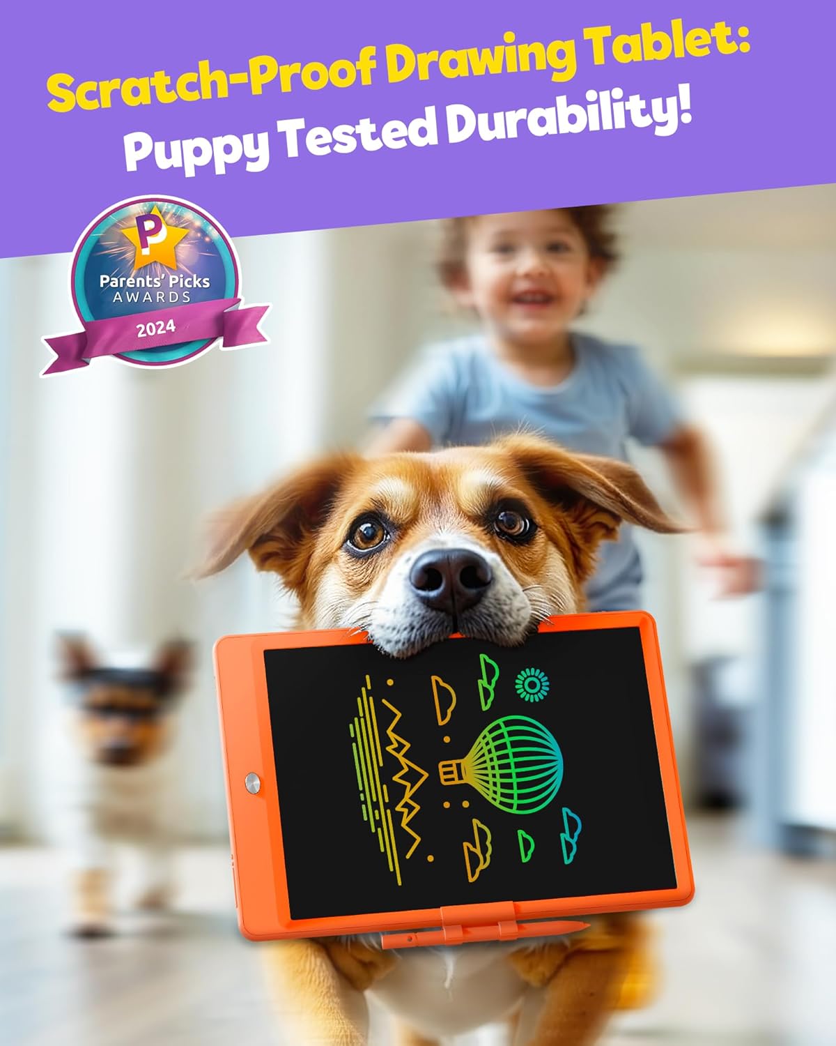 TEKFUN Toys for Girls Boys 10IN LCD Writing Tablet, Magic Doodle Board with Anti-Lost Stylus, Mess Free Coloring for Toddlers Drawing Pad, Toddler Travel Car Plane Trip Toys Gifts (Orange)