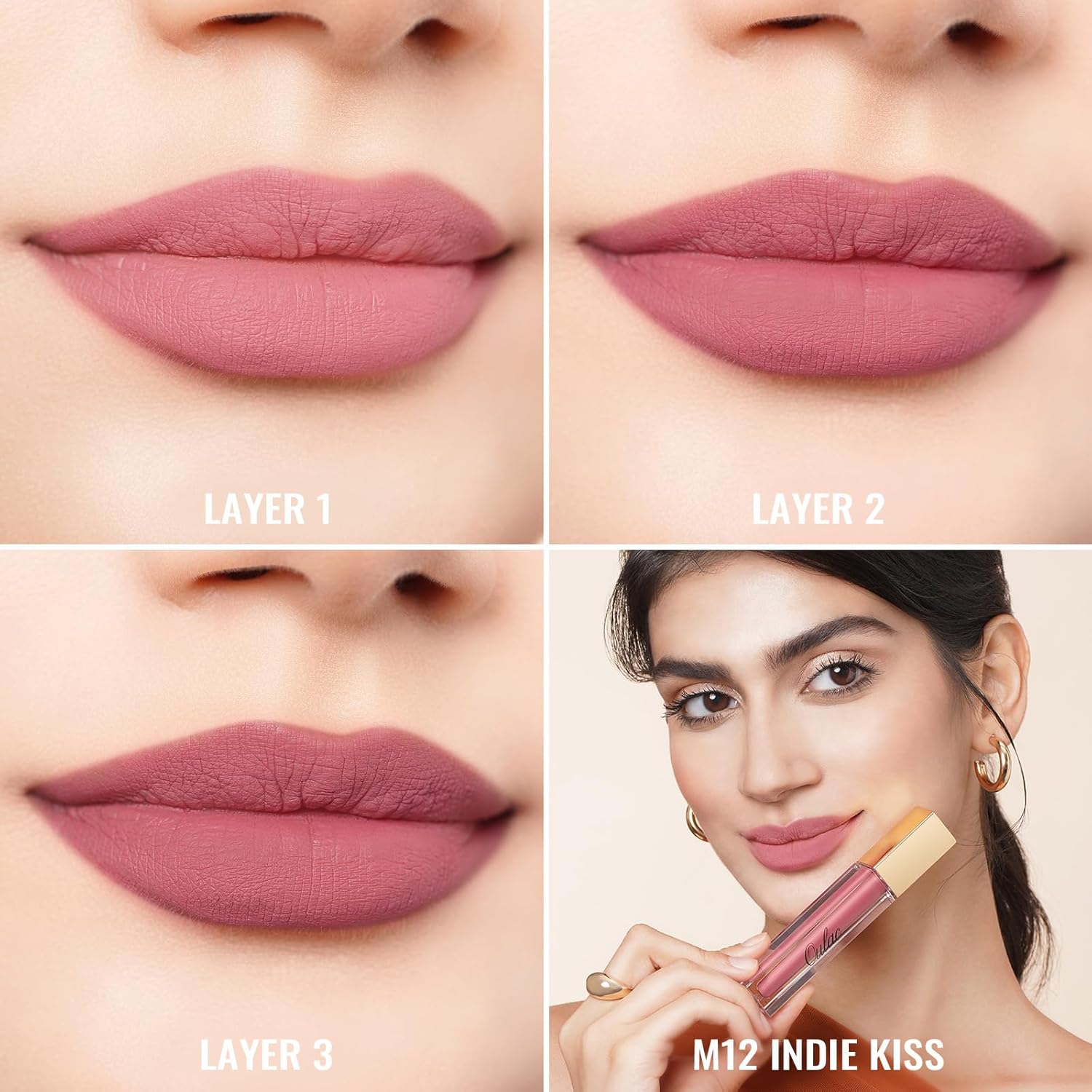 Oulac Matte Liquid Pink Nude Lipstick for Women, Long Lasting Lipstick Waterproof Lip Stain, No Transfer, Creamy High Pigmented Formula with Rose Oil, Vegan & Cruelty-Free, Pink Nude M12