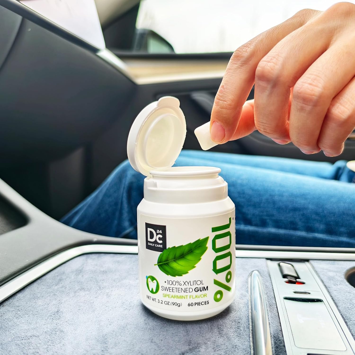 DC24 DAILY CARE 100% Xylitol Gum, No Aspartame, Sugar Free Chewing Gum, Natural Spearmint Flavor, Gluten Free, Vegan, 60 Pieces, Pack of 1