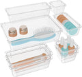 WOWBOX 8 PCS Clear Plastic Drawer Organizer Set, 4 Sizes Desk Drawer Organization and Storage Containers for Makeup, Cosmetics, Jewelry and Gadgets in Kitchen, Bathroom, Bedroom, Office, Clear