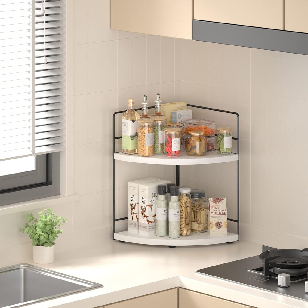 ZGO 2-Tier Bathroom Counter Organizer, Corner Skincare Organizers, Bathroom Organizer Countertop, Makeup Organizer for Vanity Storage, Bathroom Counter Storage(White)