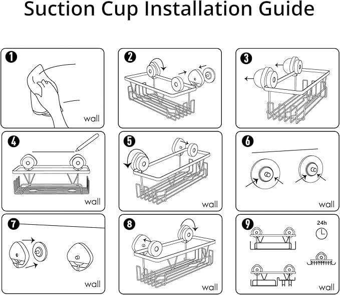 KEGII Shower Caddy Suction Cup with Hooks, Large Capacity Shower Suction Shelf, Heavy Duty Bathroom Organizer, No Drilling Stainless Steel Shampoo Holder for Bathroom Storage, Black