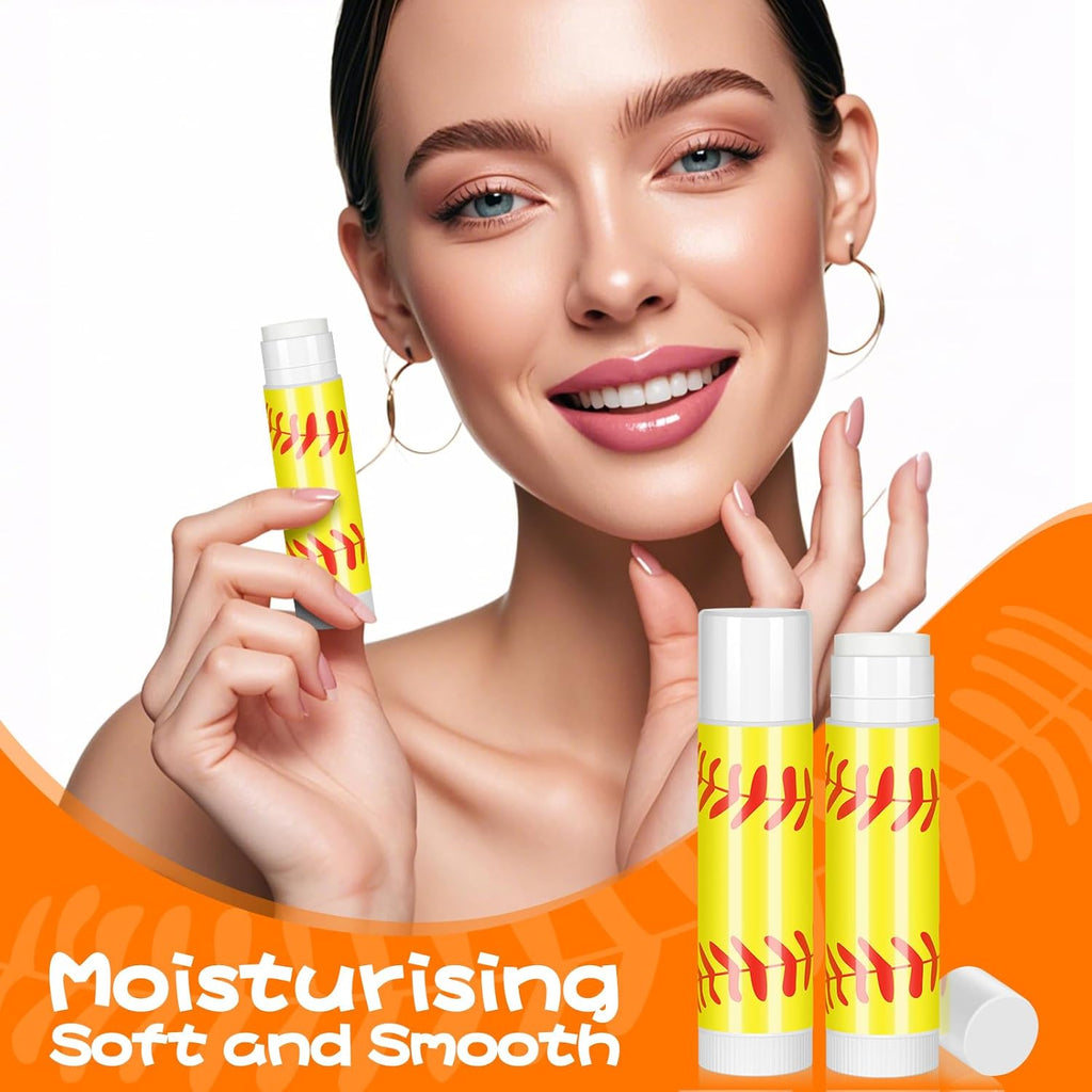 12Pack Softball Lip Balm for softball theme party Bulk Gifts,Beeswax Moisturizing Lip balm,Vanilla Flavor Plumping Chapstick for softball Team Girls kids Men Women Sports Lovers